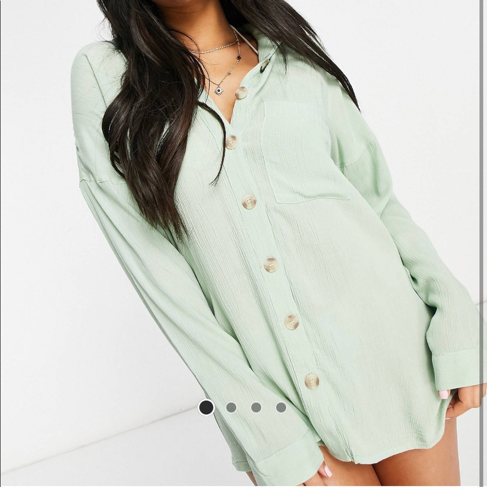 Influence cheesecloth beach shirt dress in sage